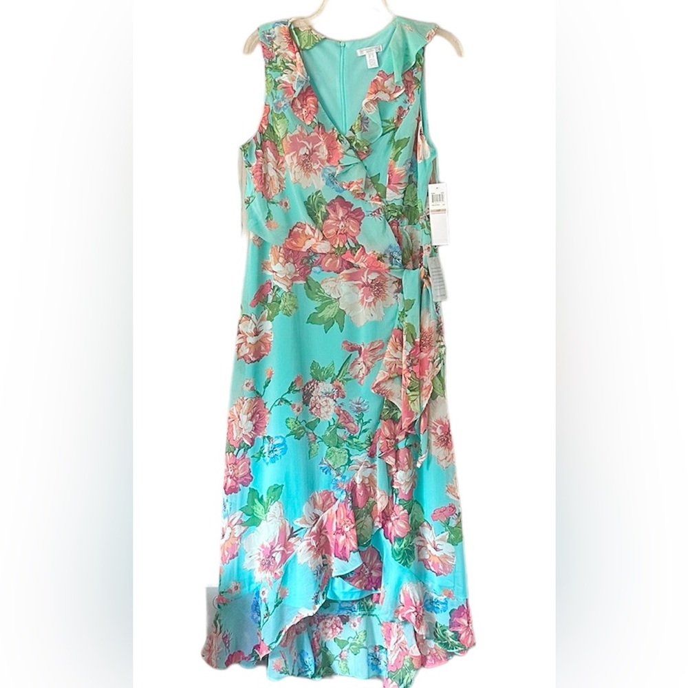 NWT LONDON TIMES Floral Ruffle Faux Wrap Dress  12P